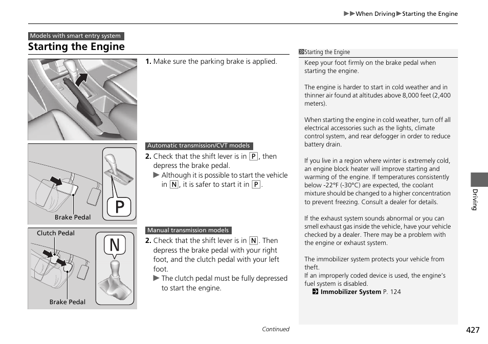 Starting the engine | HONDA 1984 Accord Sedan - Owner's Manual User Manual | Page 428 / 593