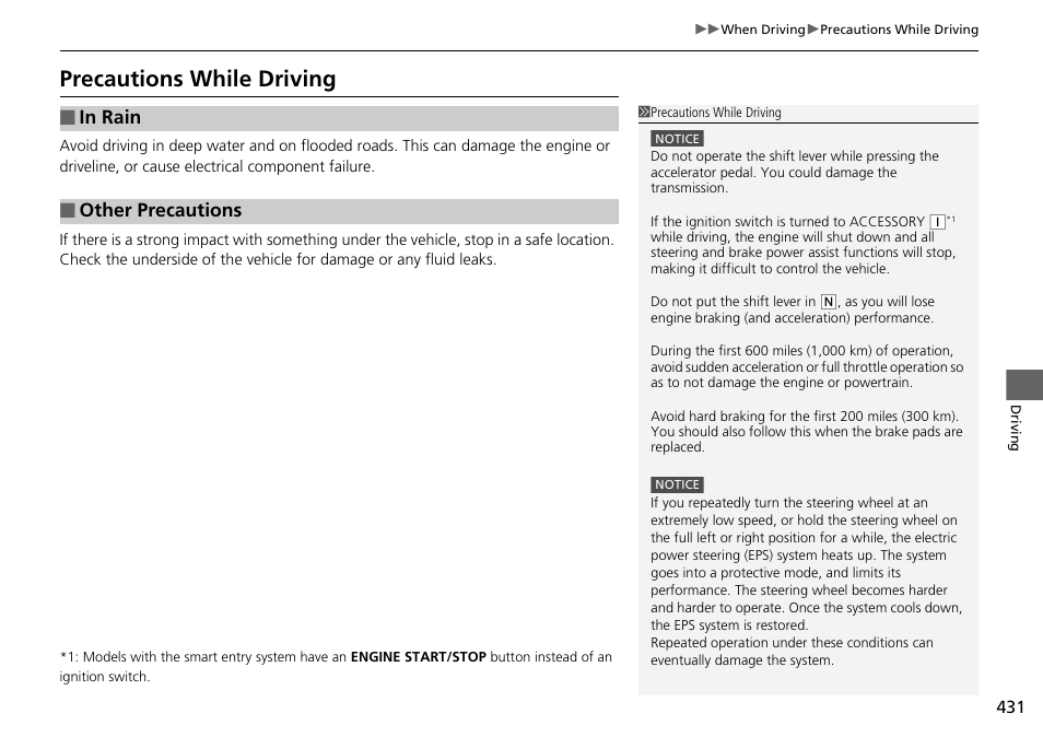 Precautions while driving, Other precautions | HONDA 1984 Accord Sedan - Owner's Manual User Manual | Page 432 / 593