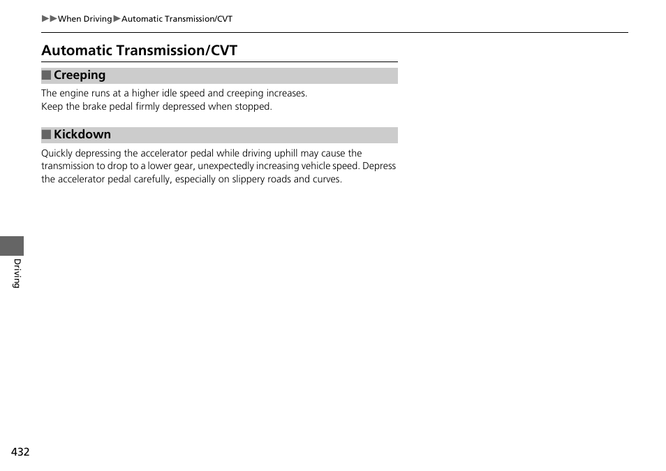 Automatic transmission/cvt | HONDA 1984 Accord Sedan - Owner's Manual User Manual | Page 433 / 593