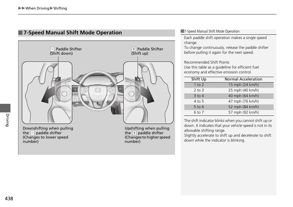 Speed manual shift mode operation | HONDA 1984 Accord Sedan - Owner's Manual User Manual | Page 439 / 593