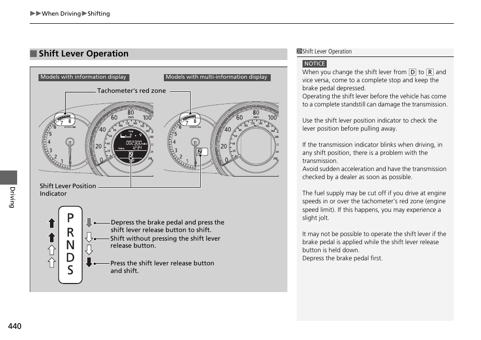 Shift lever operation | HONDA 1984 Accord Sedan - Owner's Manual User Manual | Page 441 / 593