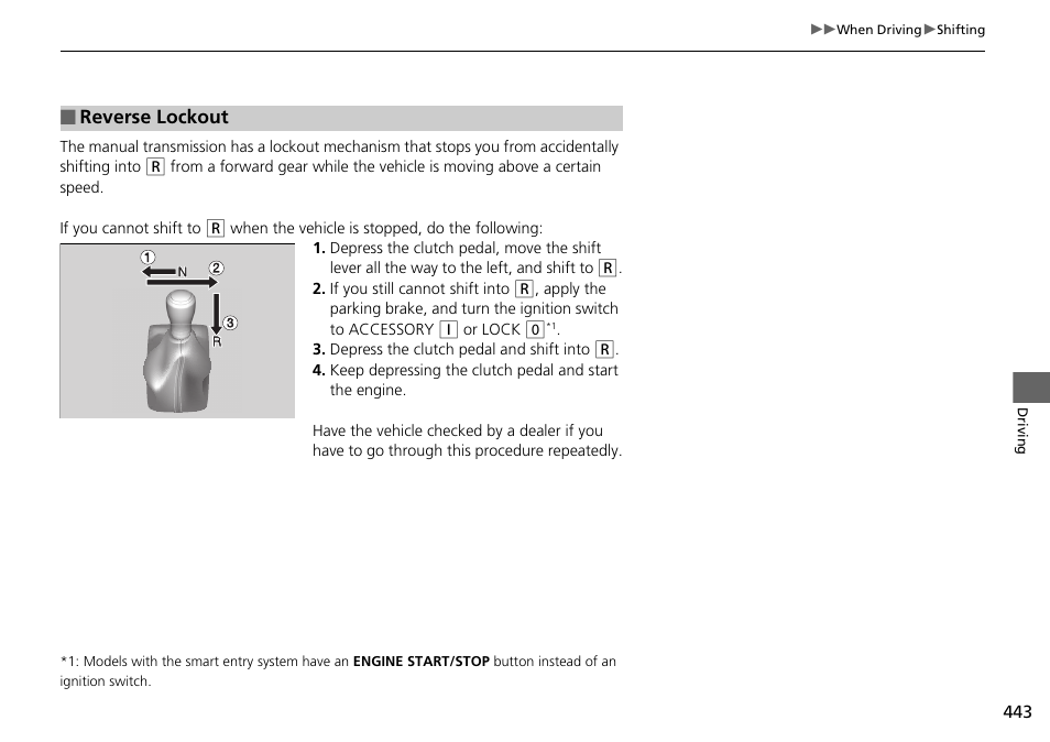 Reverse lockout | HONDA 1984 Accord Sedan - Owner's Manual User Manual | Page 444 / 593