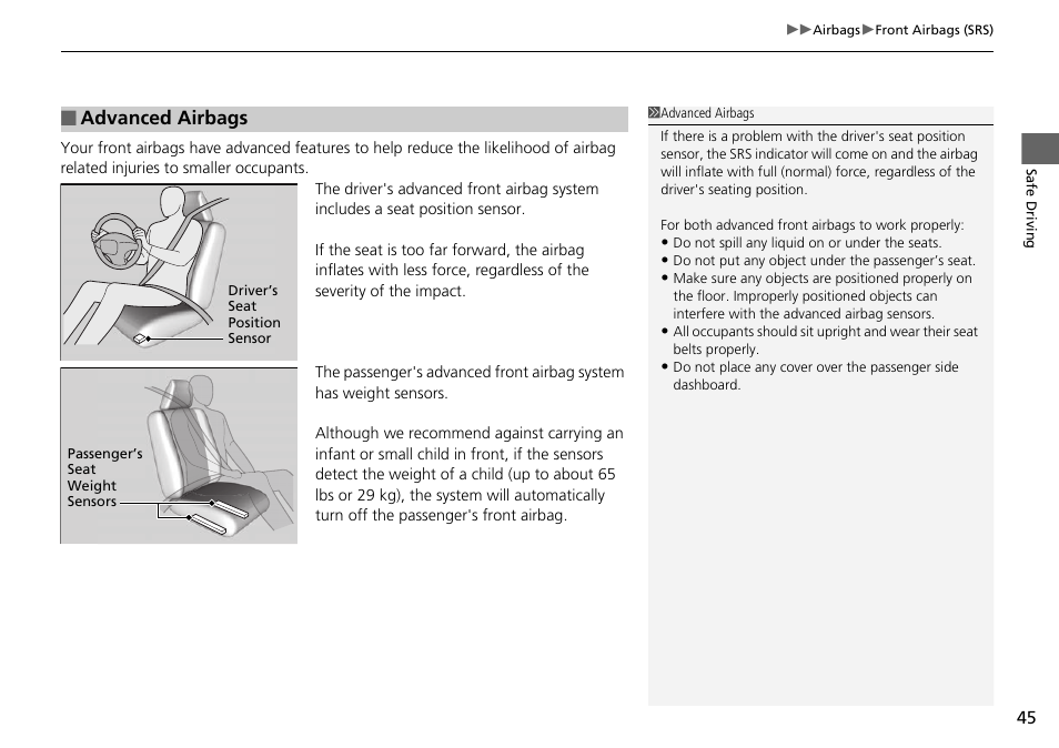 Advanced airbags | HONDA 1984 Accord Sedan - Owner's Manual User Manual | Page 46 / 593