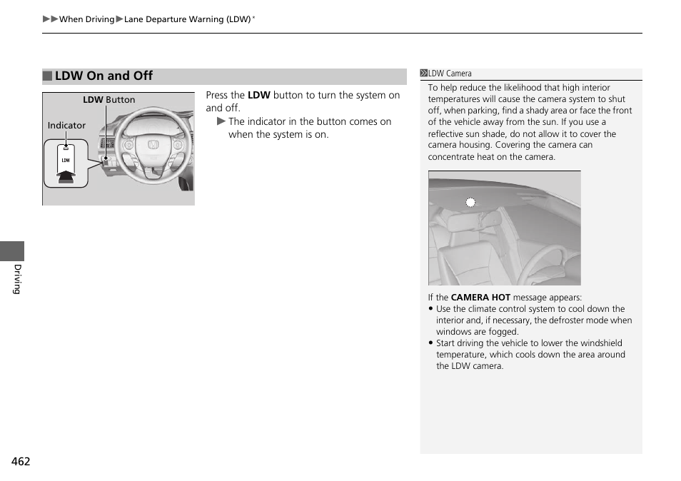 Ldw on and off | HONDA 1984 Accord Sedan - Owner's Manual User Manual | Page 463 / 593