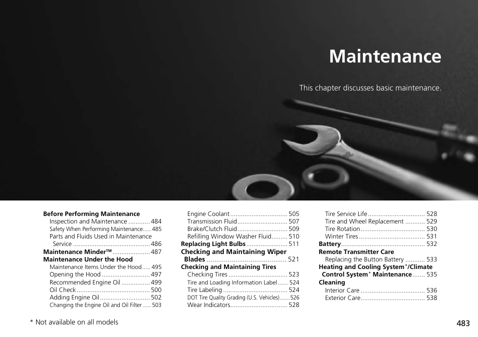 Maintenance, P 483) | HONDA 1984 Accord Sedan - Owner's Manual User Manual | Page 484 / 593