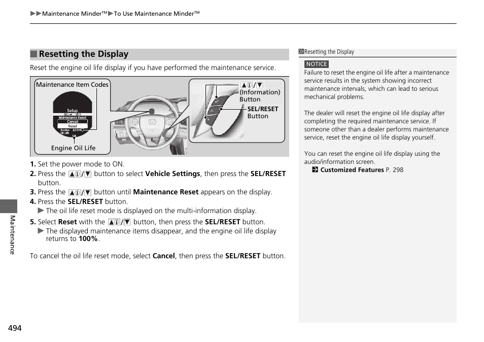 Resetting the display | HONDA 1984 Accord Sedan - Owner's Manual User Manual | Page 495 / 593