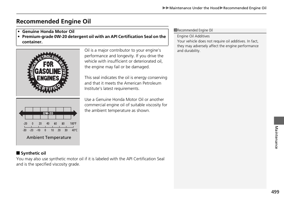 Recommended engine oil | HONDA 1984 Accord Sedan - Owner's Manual User Manual | Page 500 / 593