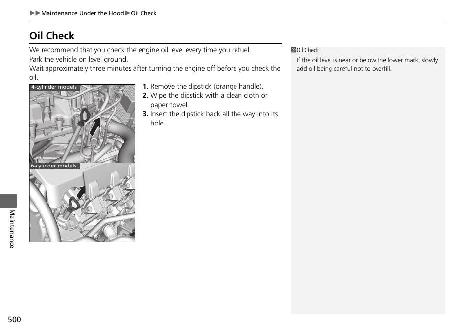 Oil check | HONDA 1984 Accord Sedan - Owner's Manual User Manual | Page 501 / 593