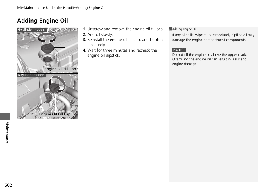 Adding engine oil | HONDA 1984 Accord Sedan - Owner's Manual User Manual | Page 503 / 593