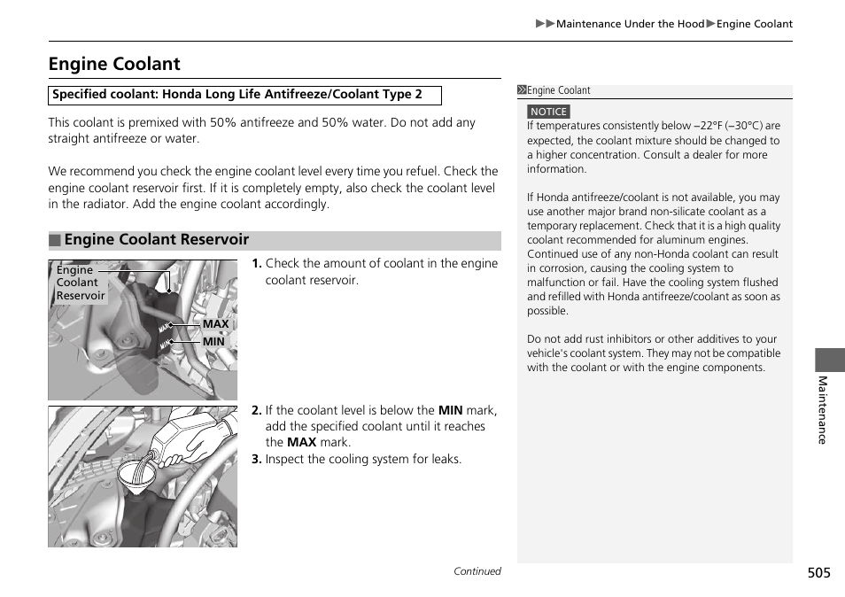 Engine coolant, Engine coolant reservoir | HONDA 1984 Accord Sedan - Owner's Manual User Manual | Page 506 / 593