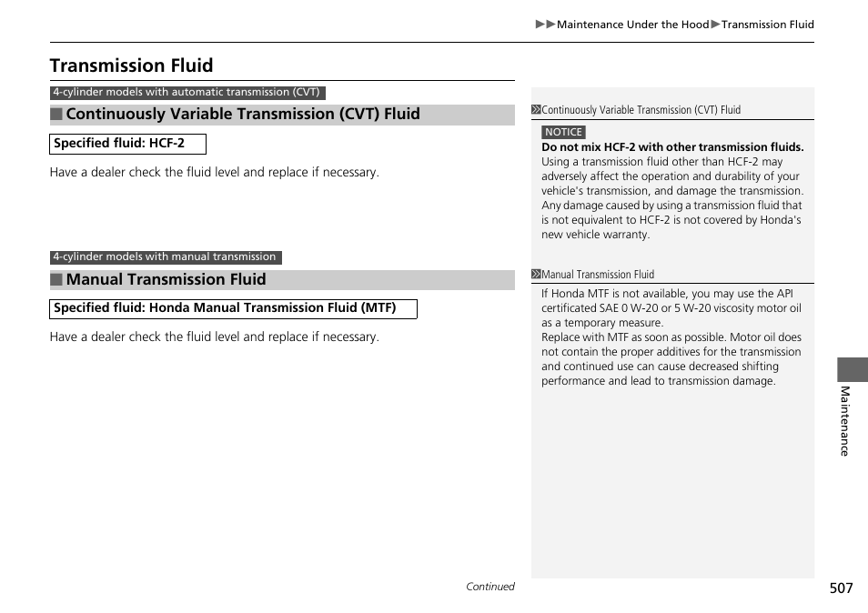 Transmission fluid | HONDA 1984 Accord Sedan - Owner's Manual User Manual | Page 508 / 593