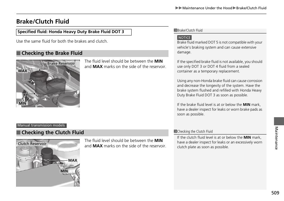 Brake/clutch fluid, Checking the brake fluid, Checking the clutch fluid | HONDA 1984 Accord Sedan - Owner's Manual User Manual | Page 510 / 593