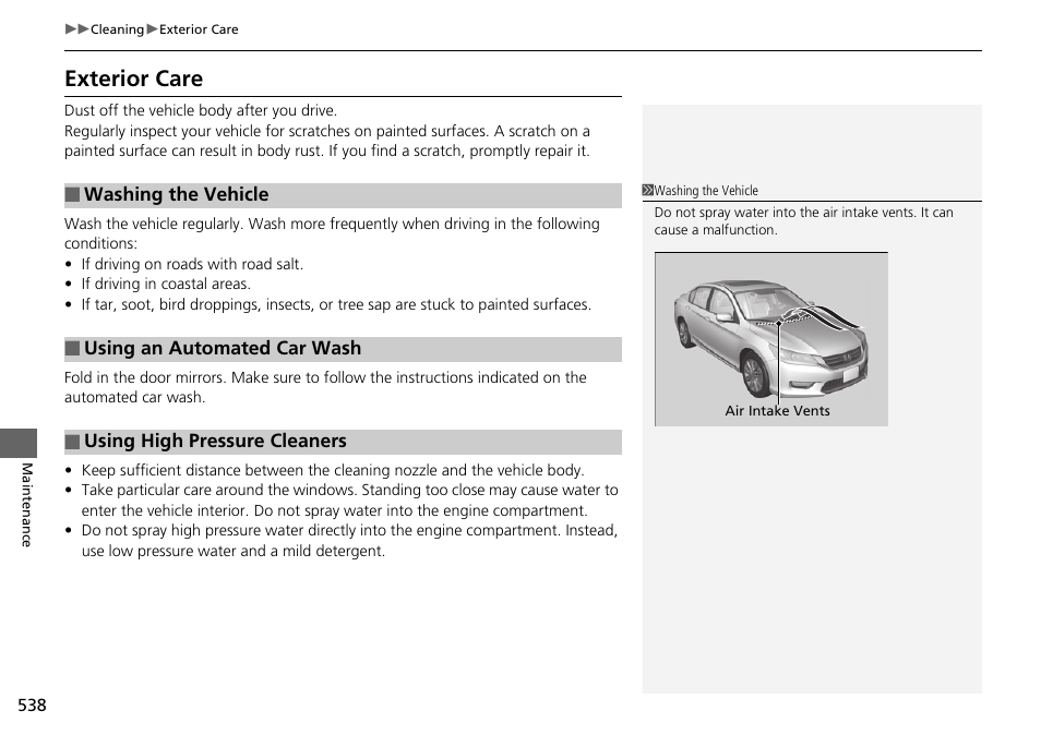 Exterior care | HONDA 1984 Accord Sedan - Owner's Manual User Manual | Page 539 / 593