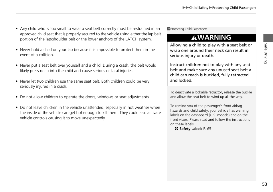 Warning | HONDA 1984 Accord Sedan - Owner's Manual User Manual | Page 54 / 593