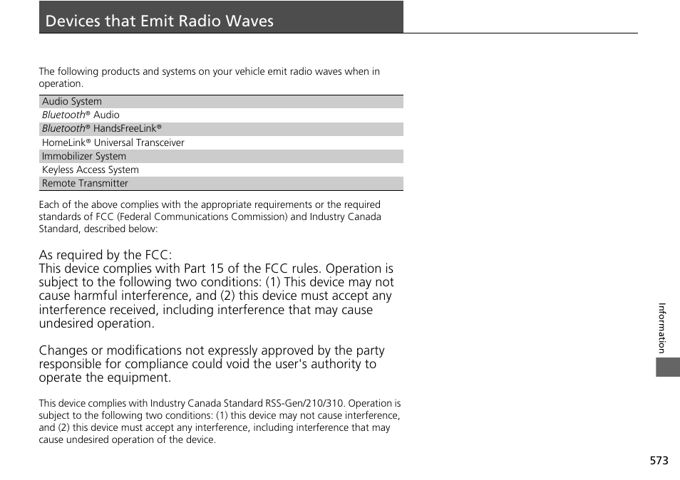 Devices that emit radio waves | HONDA 1984 Accord Sedan - Owner's Manual User Manual | Page 574 / 593