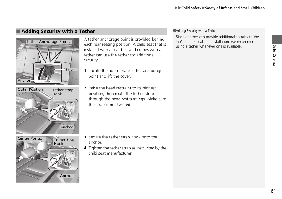 P 61), Adding security with a tether | HONDA 1984 Accord Sedan - Owner's Manual User Manual | Page 62 / 593