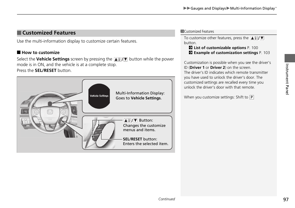 Customized features, Customized features p. 97, 298 | HONDA 1984 Accord Sedan - Owner's Manual User Manual | Page 98 / 593