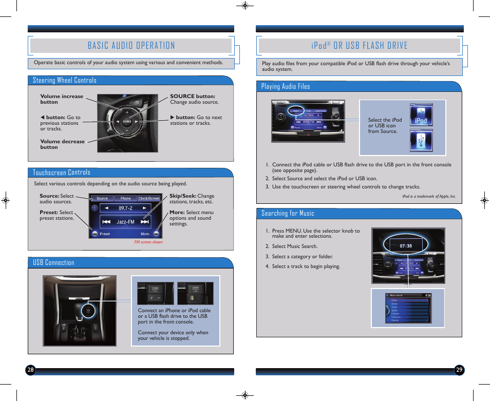 Basic audio operation, Ipod, Or usb flash drive | HONDA 2014 Accord Hybrid (EX-L) - Technology Reference Guide User Manual | Page 16 / 18