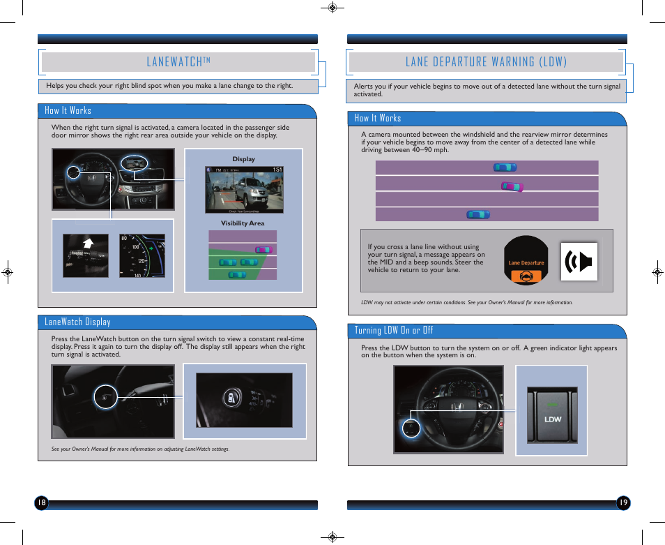 Lane departure warning (ldw), Lanewatch | HONDA 2014 Accord Hybrid (Touring) - Technology Reference Guide User Manual | Page 11 / 25
