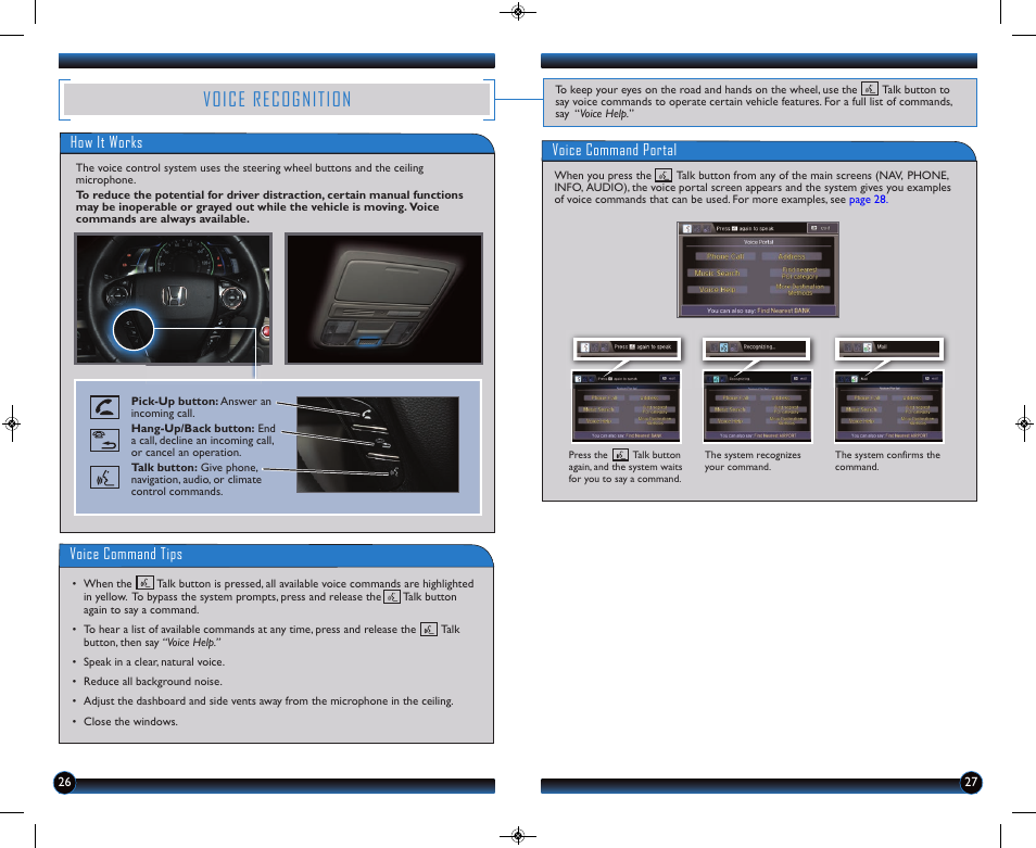 Voice recognition, How it works, Voice command portal voice command tips | HONDA 2014 Accord Hybrid (Touring) - Technology Reference Guide User Manual | Page 15 / 25