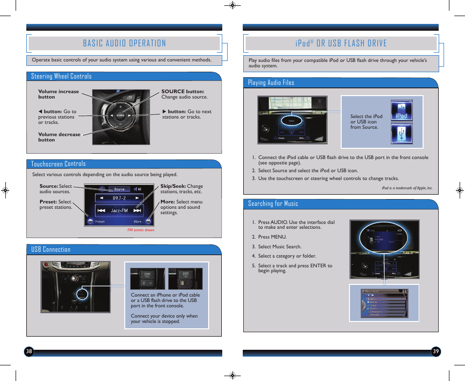 Basic audio operation, Ipod, Or usb flash drive | HONDA 2014 Accord Hybrid (Touring) - Technology Reference Guide User Manual | Page 21 / 25