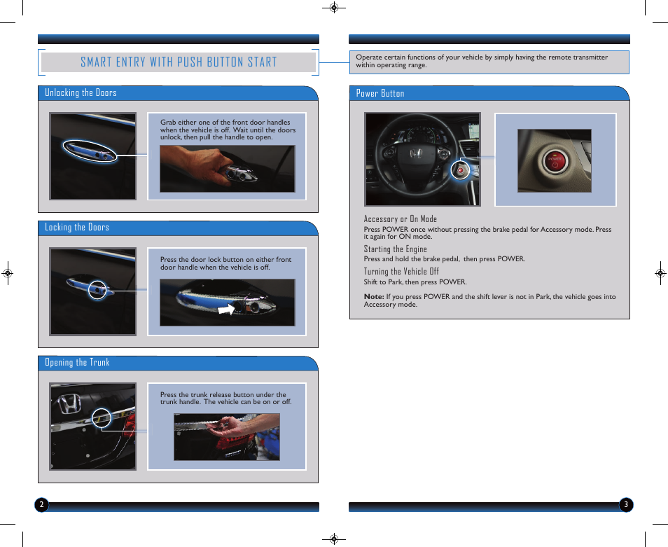 Smart entry with push button start | HONDA 2014 Accord Hybrid (Touring) - Technology Reference Guide User Manual | Page 3 / 25