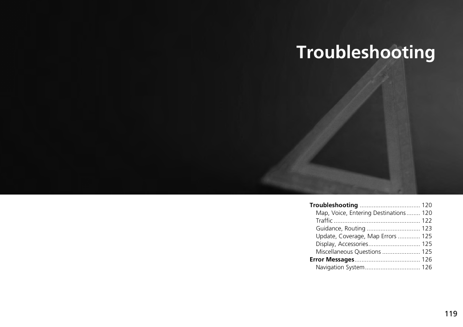Troubleshooting, 2 troubleshooting p. 119, P.119 | P119) | HONDA 2014 Accord Hybrid - Navigation Manual User Manual | Page 120 / 152