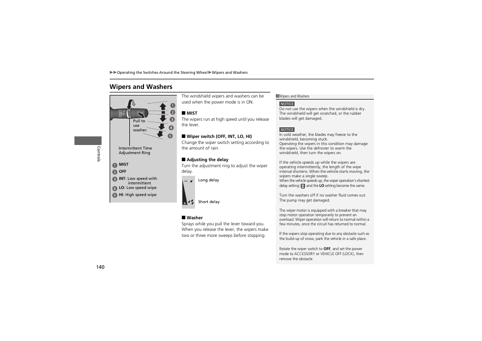 Wipers and washers | HONDA 2014 Accord Hybrid - Owner's Manual User Manual | Page 142 / 561