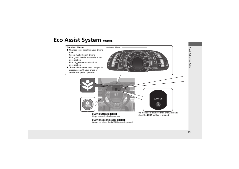 Eco assist system | HONDA 2014 Accord Hybrid - Owner's Manual User Manual | Page 15 / 561