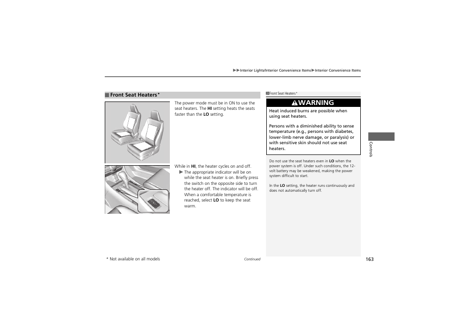 Warning | HONDA 2014 Accord Hybrid - Owner's Manual User Manual | Page 165 / 561