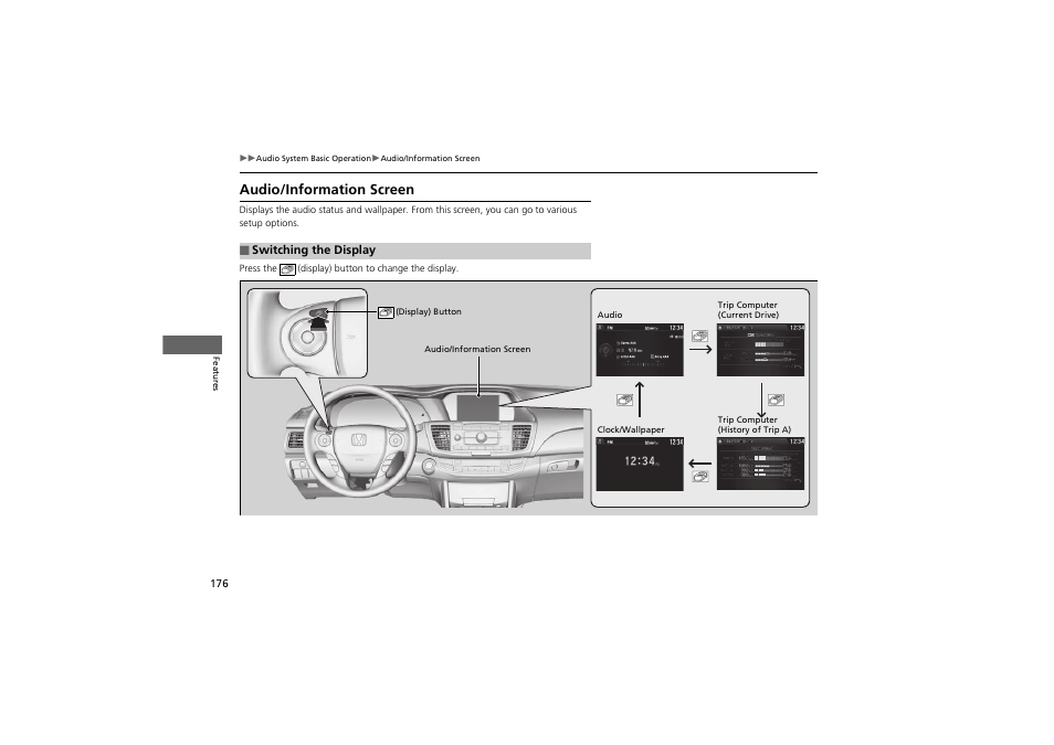 Audio/information screen | HONDA 2014 Accord Hybrid - Owner's Manual User Manual | Page 178 / 561