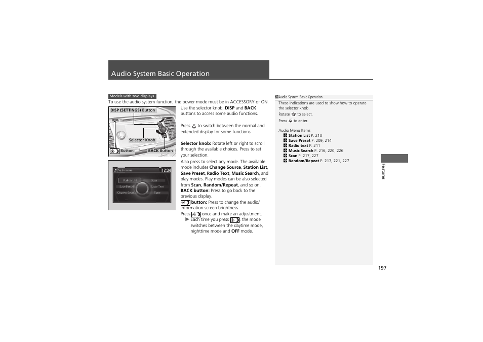 Audio system basic operation | HONDA 2014 Accord Hybrid - Owner's Manual User Manual | Page 199 / 561