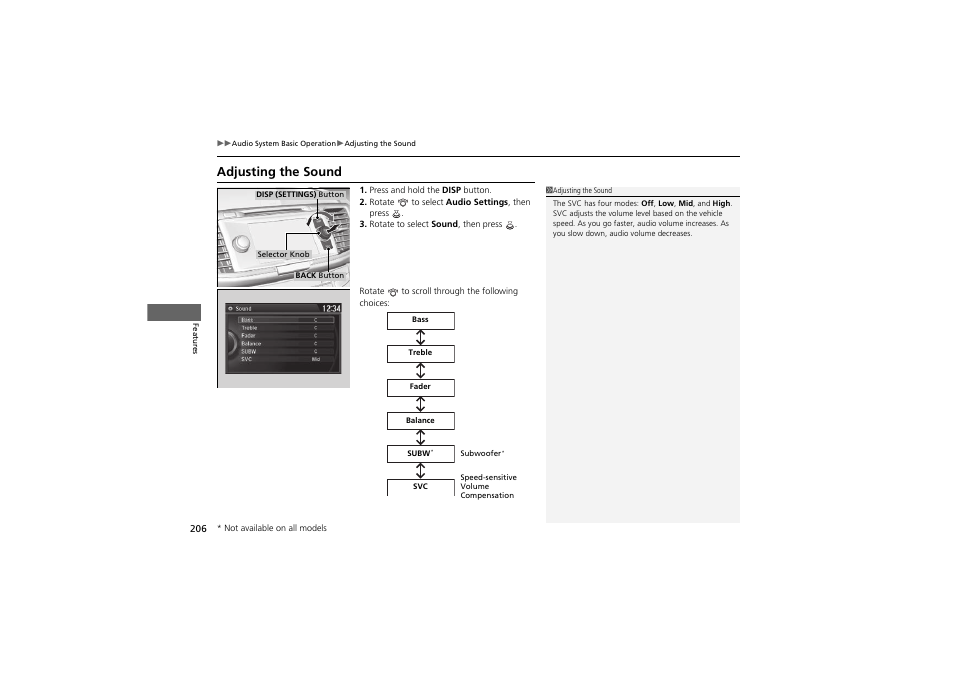 Adjusting the sound | HONDA 2014 Accord Hybrid - Owner's Manual User Manual | Page 208 / 561
