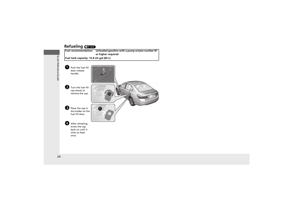 Refueling | HONDA 2014 Accord Hybrid - Owner's Manual User Manual | Page 26 / 561
