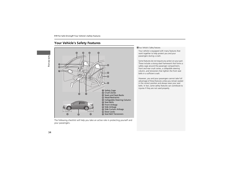 Your vehicle's safety features | HONDA 2014 Accord Hybrid - Owner's Manual User Manual | Page 36 / 561