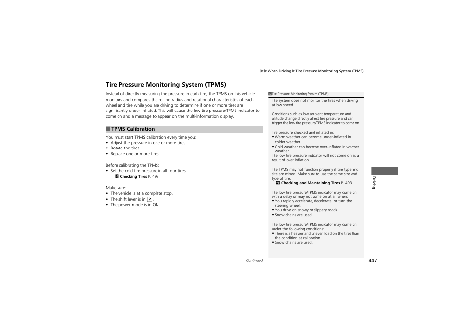 Tire pressure monitoring system (tpms) | HONDA 2014 Accord Hybrid - Owner's Manual User Manual | Page 449 / 561