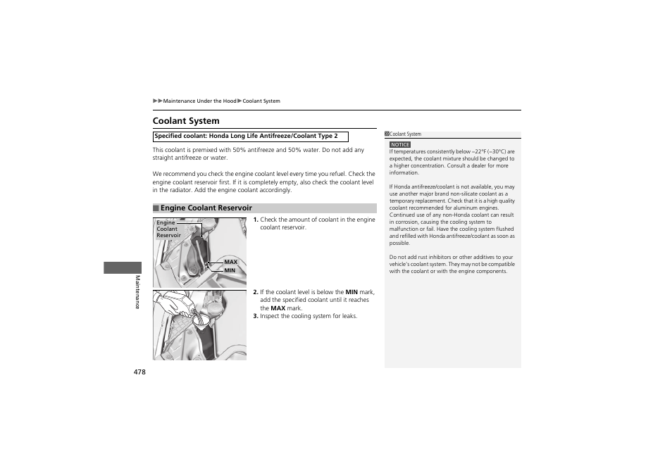 Coolant system | HONDA 2014 Accord Hybrid - Owner's Manual User Manual | Page 480 / 561