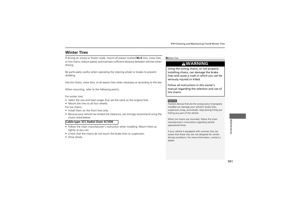Warning, Winter tires | HONDA 2014 Accord Hybrid - Owner's Manual User Manual | Page 503 / 561