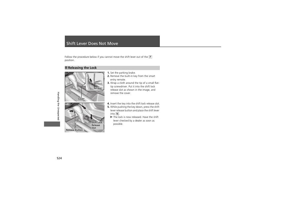 Shift lever does not move | HONDA 2014 Accord Hybrid - Owner's Manual User Manual | Page 526 / 561