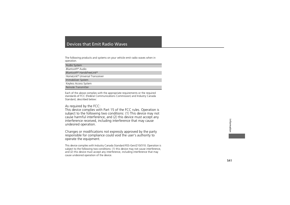 Devices that emit radio waves | HONDA 2014 Accord Hybrid - Owner's Manual User Manual | Page 543 / 561