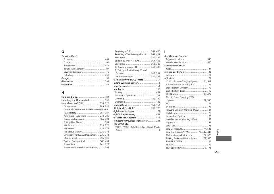HONDA 2014 Accord Hybrid - Owner's Manual User Manual | Page 557 / 561