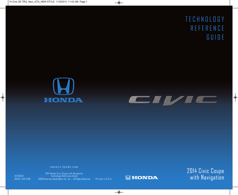 HONDA 1984 Civic Coupe (with Navigation) - Technology Reference Guide User Manual | 20 pages