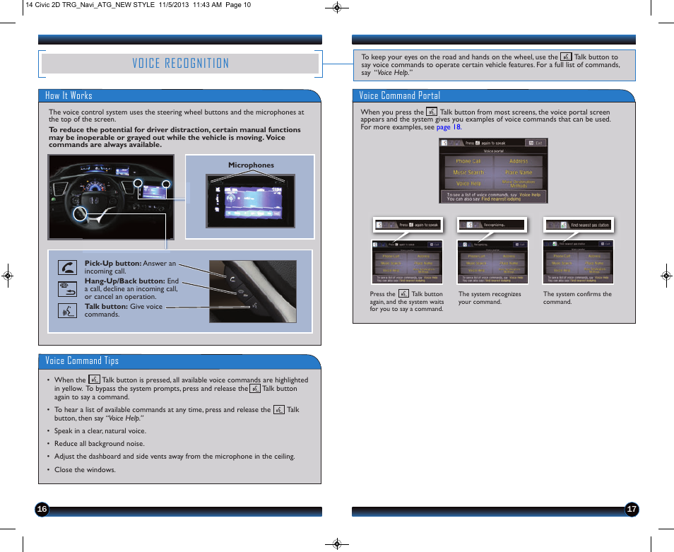 Voice recognition, How it works, Voice command portal voice command tips | HONDA 1984 Civic Coupe (with Navigation) - Technology Reference Guide User Manual | Page 10 / 20