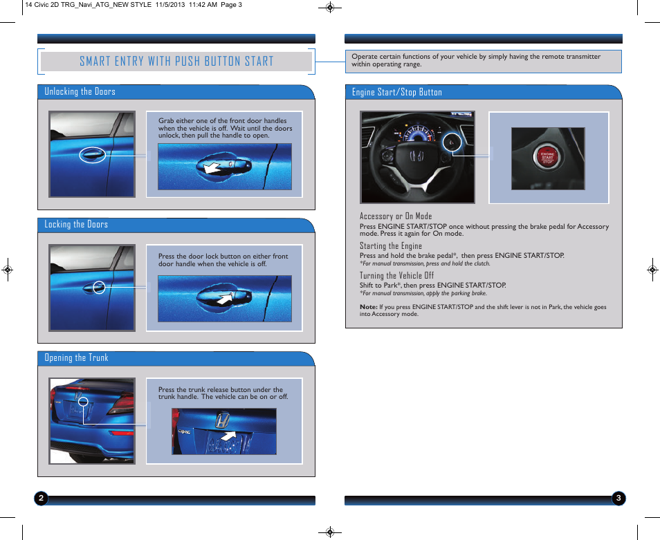 Smart entry with push button start | HONDA 1984 Civic Coupe (with Navigation) - Technology Reference Guide User Manual | Page 3 / 20