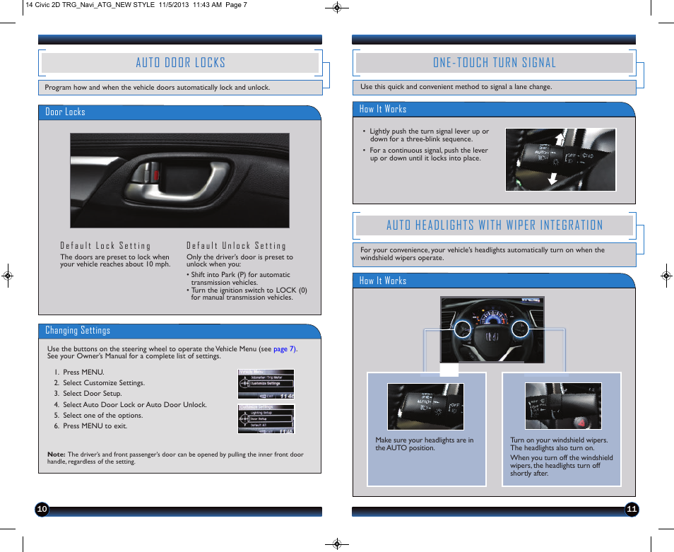 Auto door locks, Auto headlights with wiper integration, One-touch turn signal | HONDA 1984 Civic Coupe (with Navigation) - Technology Reference Guide User Manual | Page 7 / 20