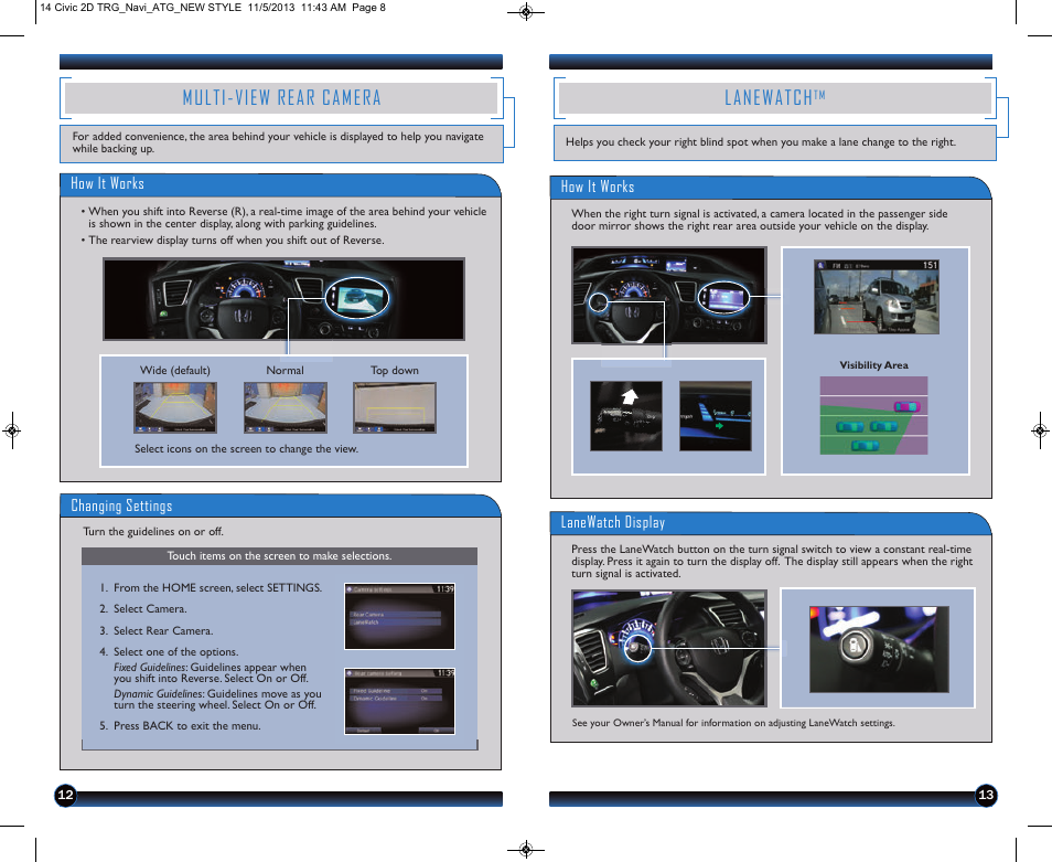 Multi-view rear camera, Lanewatch | HONDA 1984 Civic Coupe (with Navigation) - Technology Reference Guide User Manual | Page 8 / 20
