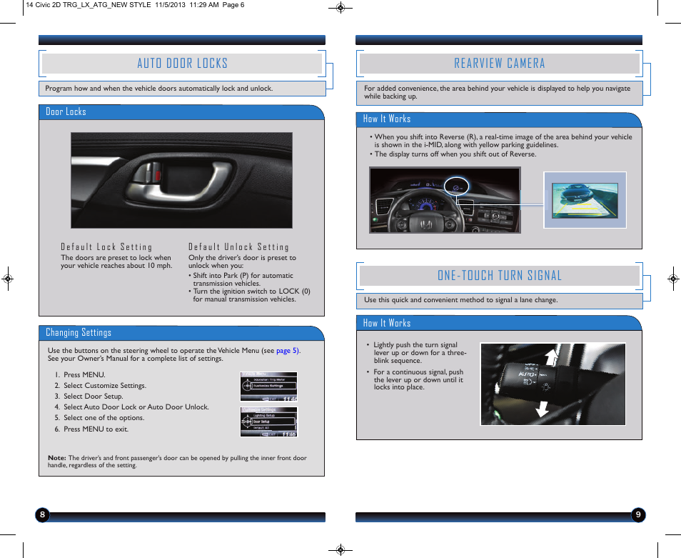 Auto door locks, One-touch turn signal, Rearview camera | HONDA 1984 Civic Coupe (LX) - Technology Reference Guide User Manual | Page 6 / 11