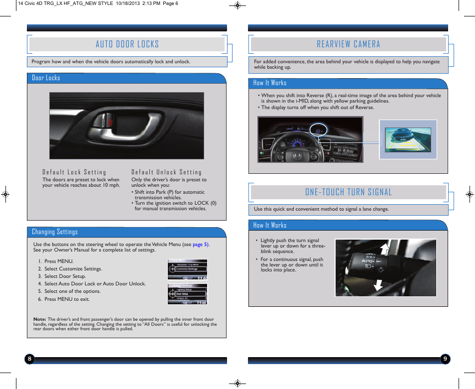 Auto door locks, One-touch turn signal, Rearview camera | HONDA 1984 Civic Sedan (LX, HF) - Technology Reference Guide User Manual | Page 6 / 11