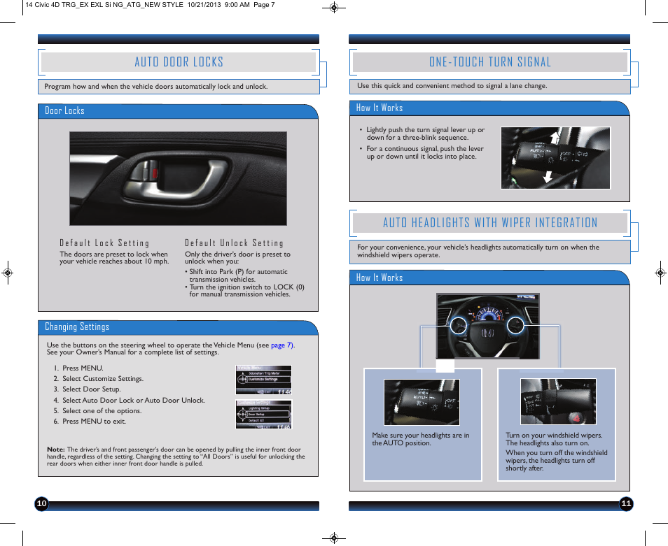 Auto door locks, Auto headlights with wiper integration, One-touch turn signal | HONDA 1984 Civic Sedan (EX, EX-L, Si, and Natural Gas) - Technology Reference Guide User Manual | Page 7 / 16