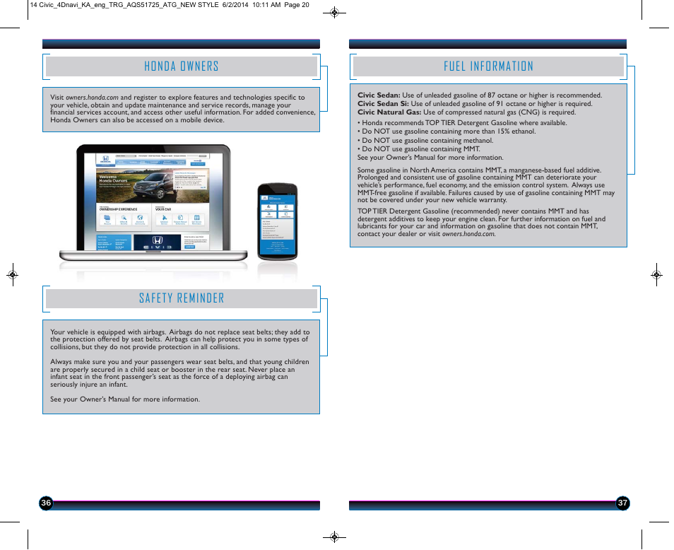 Fuel information, Honda owners, Safety reminder | HONDA 1984 Civic Sedan (with Navigation) - Technology Reference Guide User Manual | Page 20 / 20